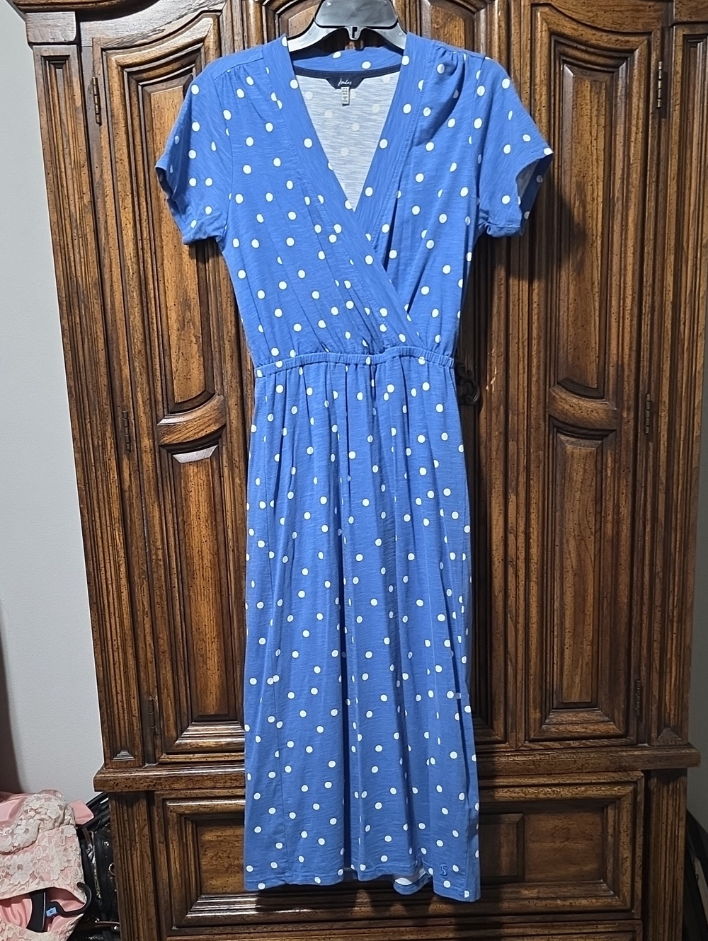 Joules Blue Polka-Dot Wrap Midi Dress